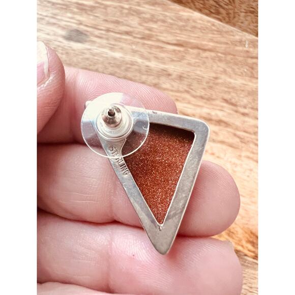 Vintage Sterling Silver Goldstone Pendant & Earrings Set Triangle Shape Boho - Picture 7 of 10